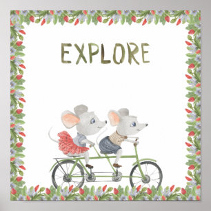 Deux Souris Mignonnes Sur Un Vélo Explorez Affiche