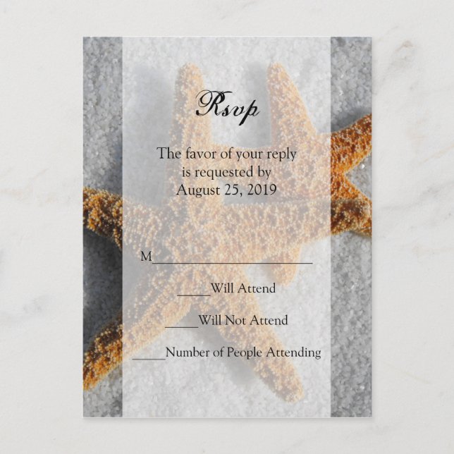 Deux Starfish & Sand, Beach Wedding Carte de répon (Devant)