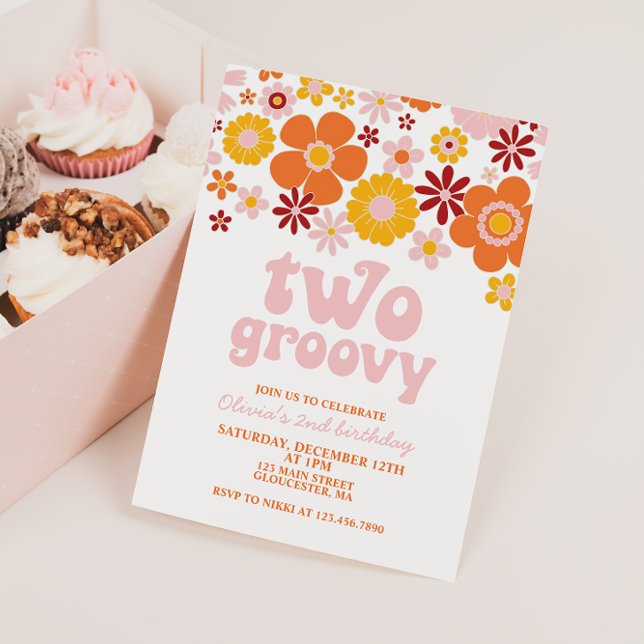 Deux Super Retro Floral 2e anniversaire Invitation (Créateur téléchargé)