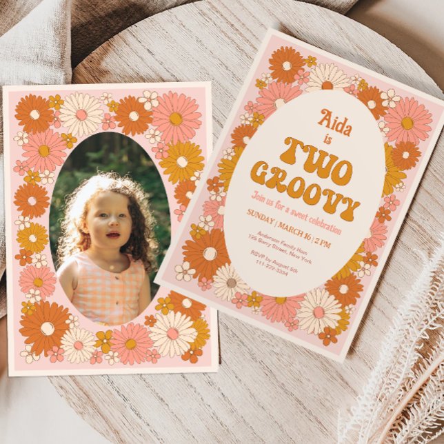 Deux Super Retro Floral 2e Invitation d'anniversai (Créateur téléchargé)