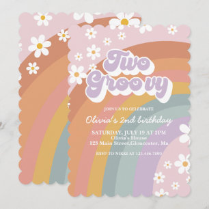 Deux Super Retro Rainbow 2e Invitation d'anniversa
