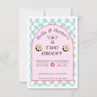 Deux Super Twin Girl Invitation Anniversaire - Mod