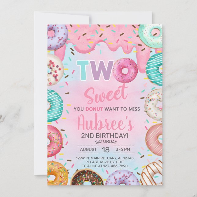 Deux Sweet girl deuxième, 2e invitation anniversai (Devant)