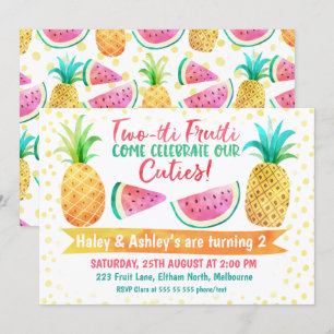 Deux Tii Frutti Girl Twins Anniversaire Invitation