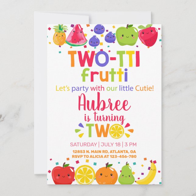 Deux tti frutti fille 2ème anniversaire invitation (Devant)