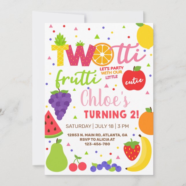 Deux tti frutti fille 2ème anniversaire invitation (Devant)