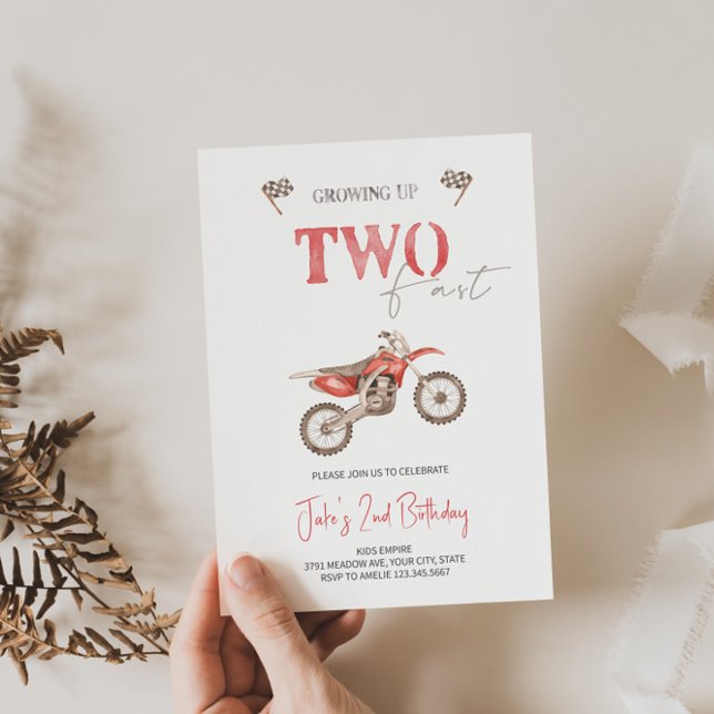 DEUX Vélo Fast Red Dirt Birthday Invitation (Créateur téléchargé)