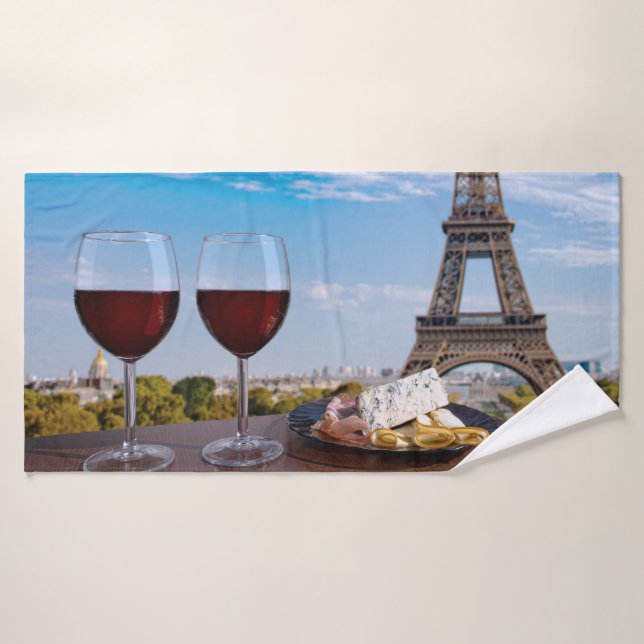 Deux verres de vin en café à Paris (Serviette de bain)