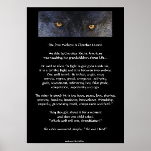 DEUX WOLVES CHEROKEE TALE Poster amérindien améric