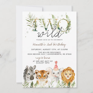 Deux zoo sauvage Invitation d'anniversaire