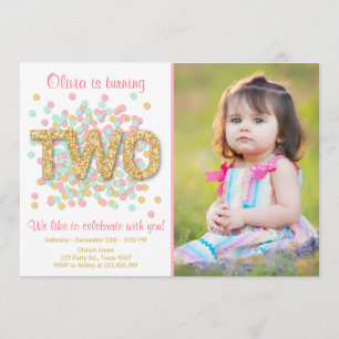 Deuxième Invitation Anniversaire Girl Pink Gold Mi