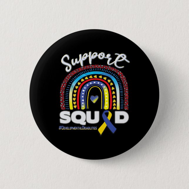 Developmental Disabilities Support Squad Blue Yell 2 Inch Round Button (Front)