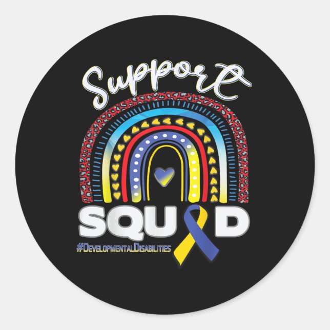 Developmental Disabilities Support Squad Blue Yell Classic Round Sticker (Front)
