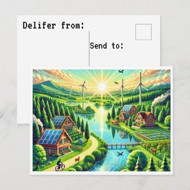 Devenez écolo - Carte postale Retro Pixel Art 16 b (Devant / Derrière)