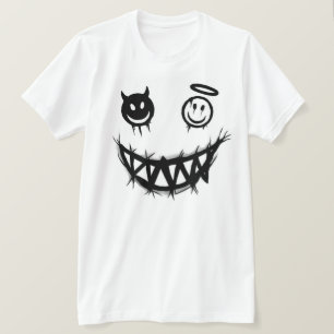 Devil and Angel Smiley Face Grungy Monster Teeth  T-Shirt