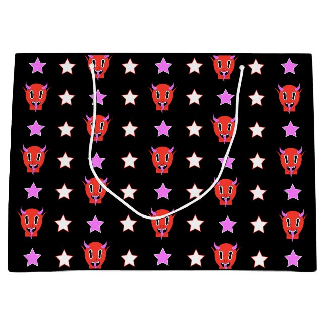 Devil and Stars Cool Retro Satan Large Gift Bag (Front)