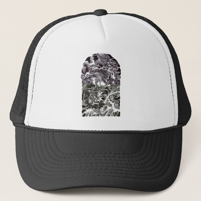 Devil and Toad tattoo Design Trucker Hat (Front)