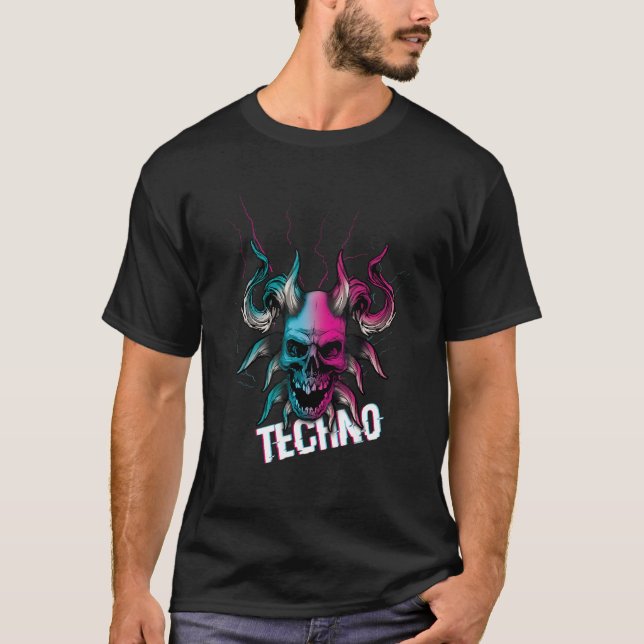 Devil Bone Tekno Rave Music Hard Techno Raver Dark T-Shirt (Front)