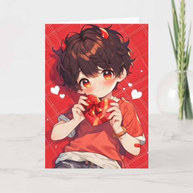 Devil Boy Cute Anime Love Holiday Card (Front)