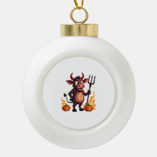 Devil Cow Mischief Ceramic Ball Christmas Ornament