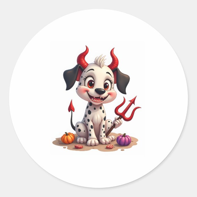 Devil Dalmatian Mischief Classic Round Sticker (Front)