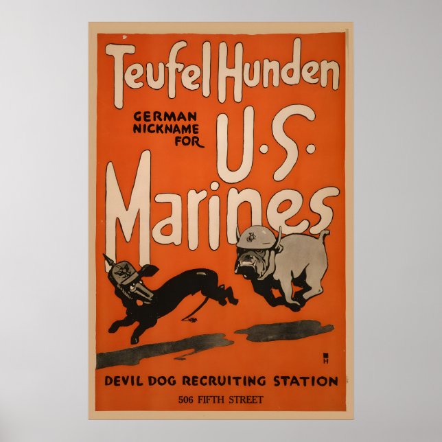 Devil Dog US Marines -917 WWI US Marines Recruting Poster (Front)