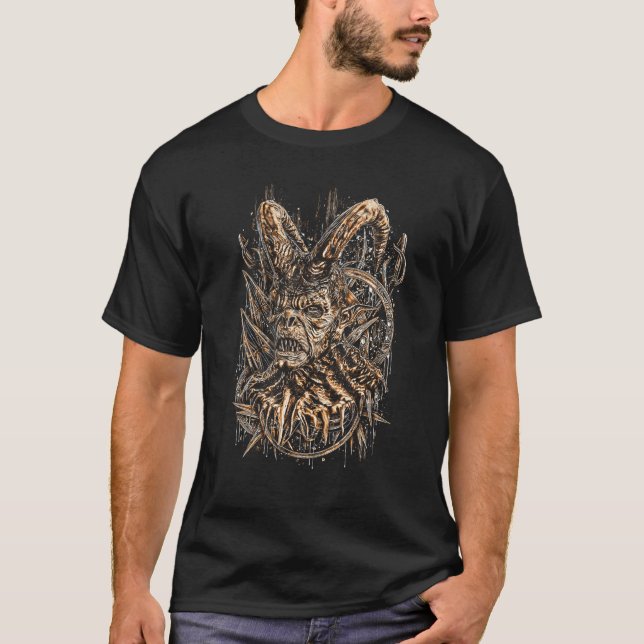 Devil Evil Demon Bust Horns Occult Horror T-Shirt (Front)