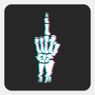 Devil Finger Skull Hand Glitch Effect Square Sticker
