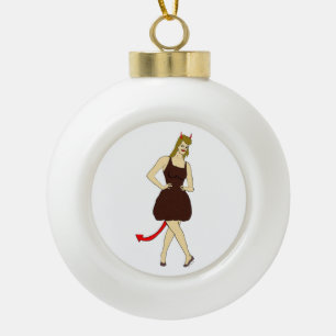 devil girl ceramic ball christmas ornament