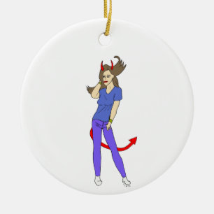 devil girl ceramic ornament