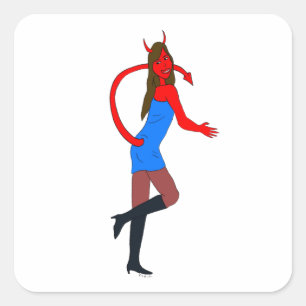devil girl square sticker