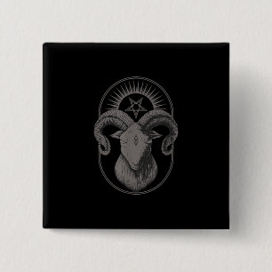 Devil Goat Pentagram Baphomet Satan Occult Satanic 2 Inch Square Button