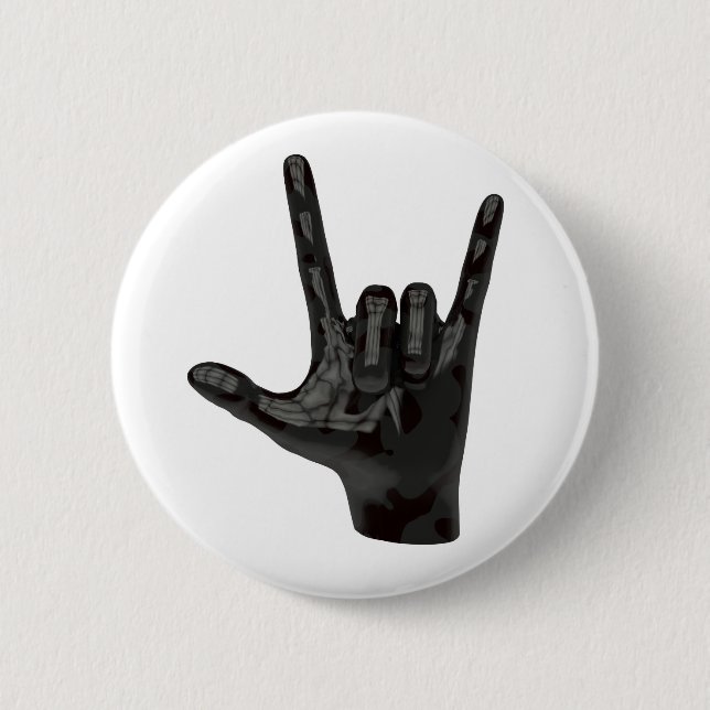 devil horns hand 2 inch round button (Front)