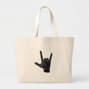 devil horns hand large tote bag