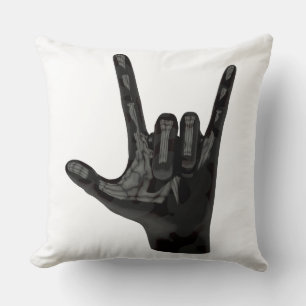 devil horns hand throw pillow