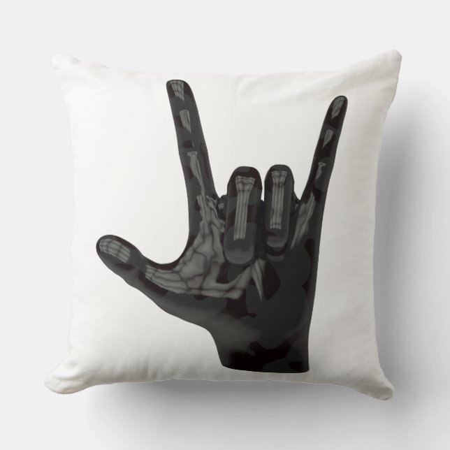 devil horns hand throw pillow (Front)
