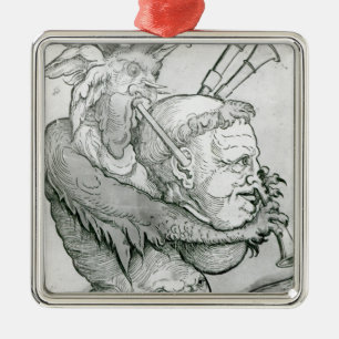 Devil Playing Man's Head as a Saxophone, 1144 Metal Ornament