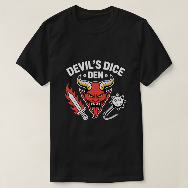 Devil’s Dice Den RPG Gamer T‑Shirt – Red Demon Hea T-Shirt (Design Front)