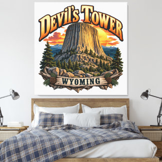 Devil’s Tower Wyoming Vintage Sunset Graphic Canvas Print