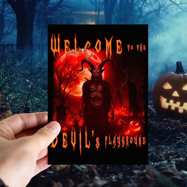 Devil Satan on night cemetery with blood red moon Postcard (Creator Uploaded)
