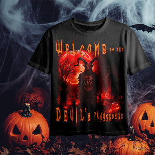 Devil Satan on night cemetery with blood red moon T-Shirt