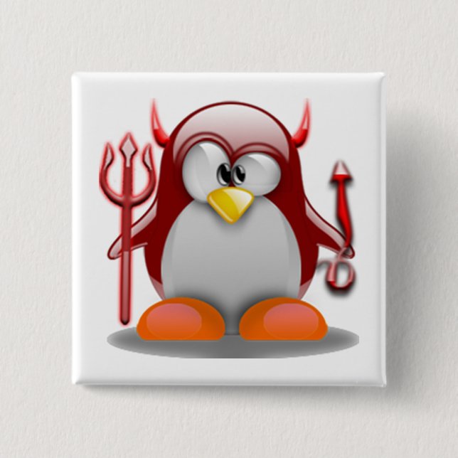 Devil Tux (Linux Tux) 2 Inch Square Button (Front)