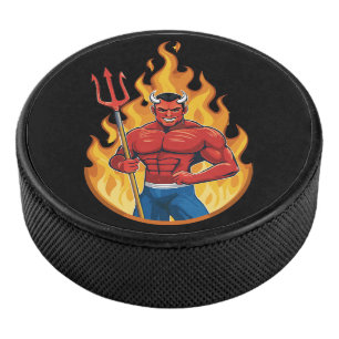 Devil with trident hockey puck