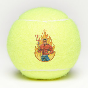 Devil with trident tennis balls