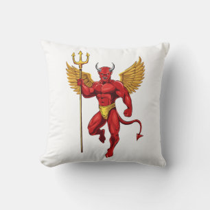 Devil with trident throw pillow