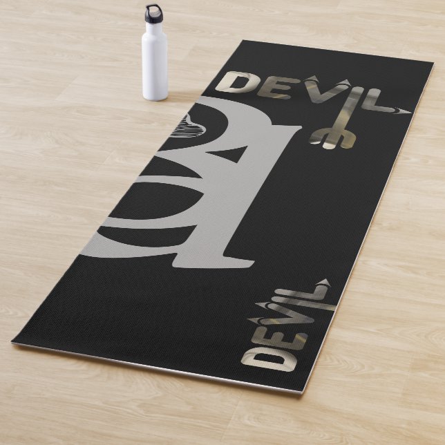 DEVIL Yoga Mat Abstract Art Black White Gold (In Situ)