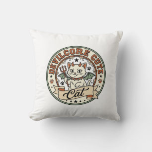 Devilcore Cute Cat Devilcore Cute Cat Vintage Vect Throw Pillow