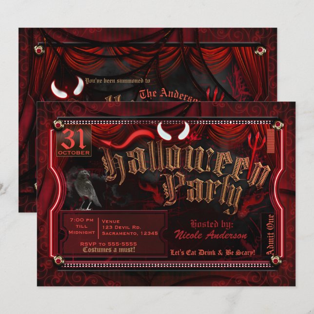 Devilish Halloween Costume Party Admit One Party Invitation (Front/Back)