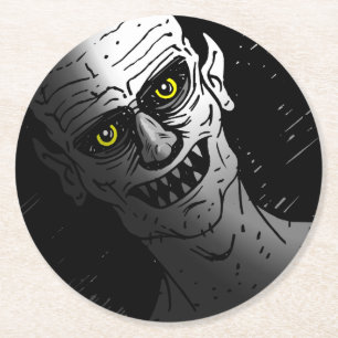 Devilish Halloween Vampire Round Paper Coaster