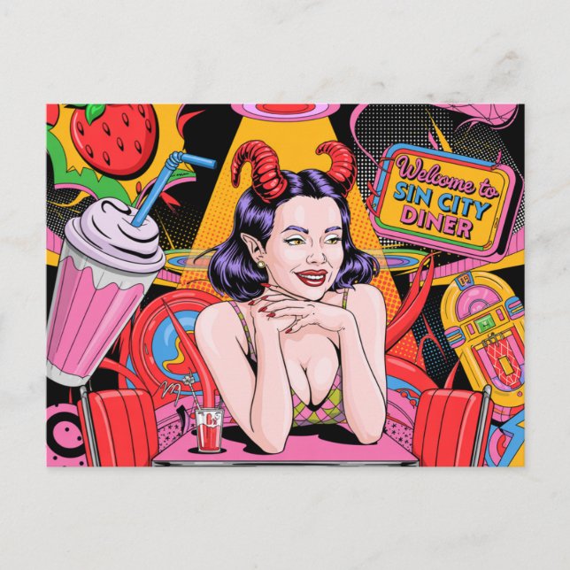 Devilish Woman at the Retro Diner Comic Book Postcard (Front)